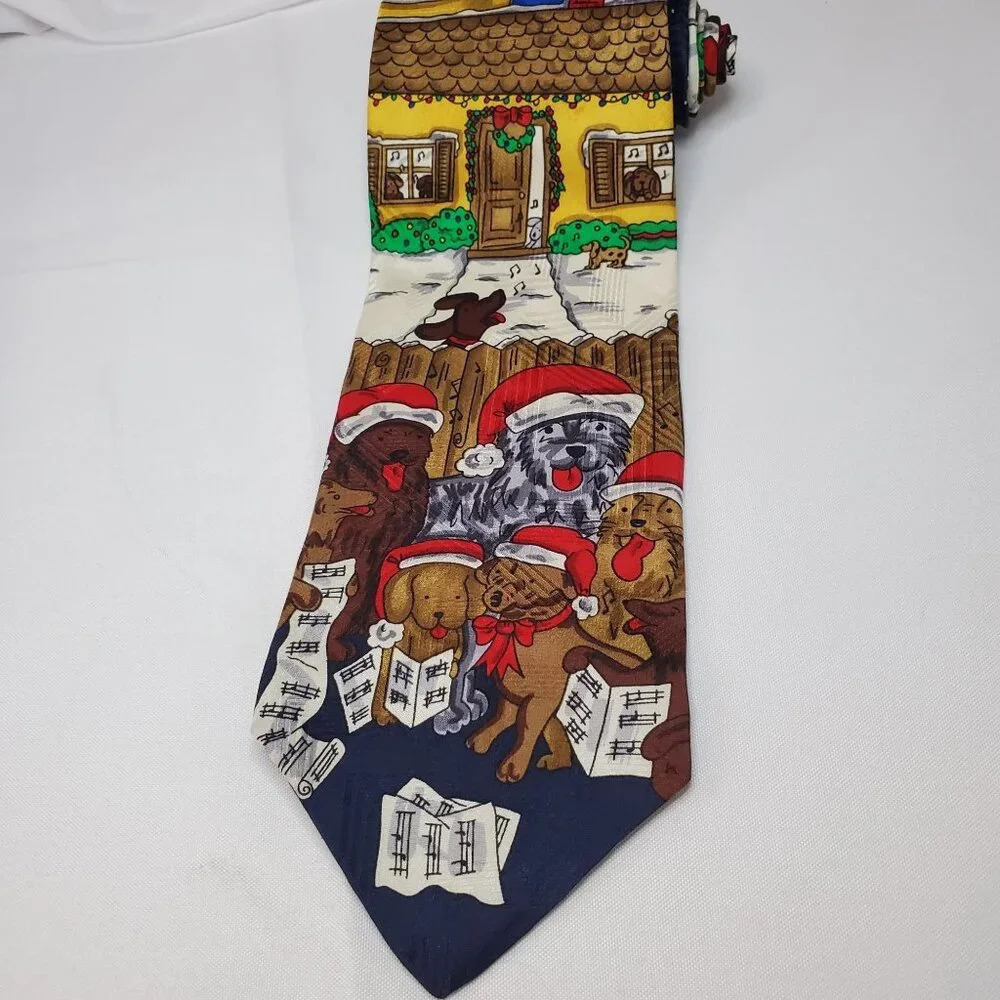 Louis Feraud Christmas Dog Choir Men's  Silk Necktie Christmas Tie made in USA